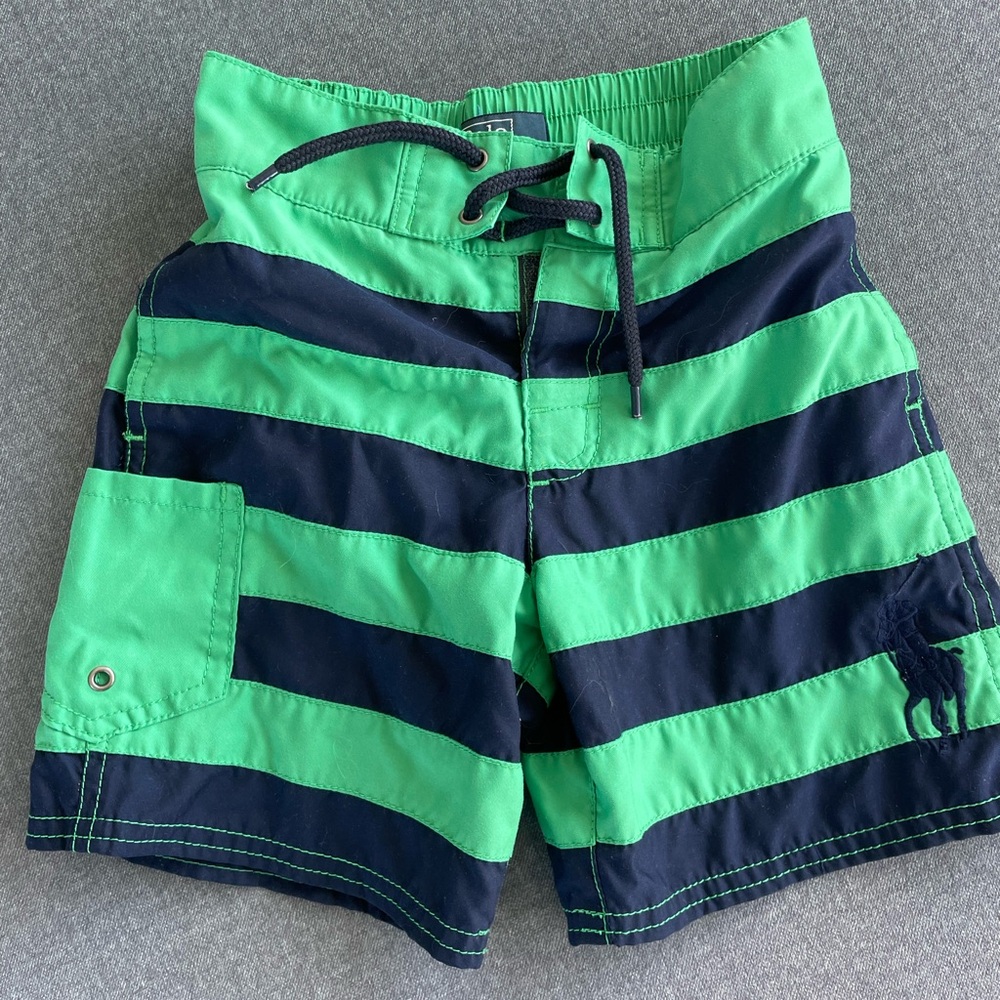 Ralph Lauren Polo Swim Trunks | Boys Size 4 | Green & Navy Stripe